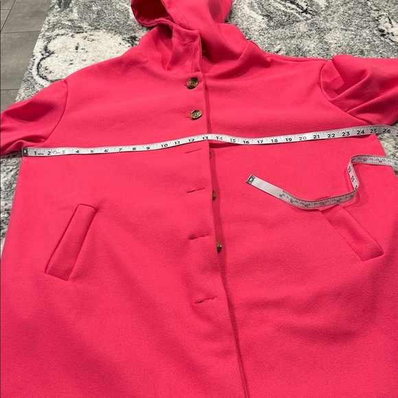 Vibrant Pink Hooded Cape Coat Size XL Barbie core Fall Dressy Pink lady Cotton - Picture 9 of 11